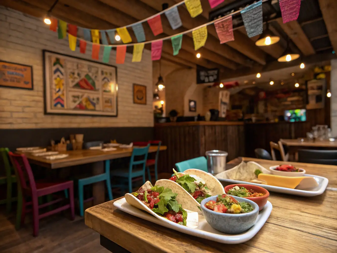 A colorful and festive spread of Mexican dishes, including tacos, enchiladas, and guacamole, perfect for a lively party.